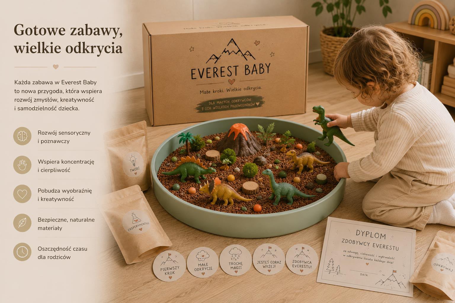 Sensoryczna zabawa Everest Baby — świat dinozaurów i wulkan